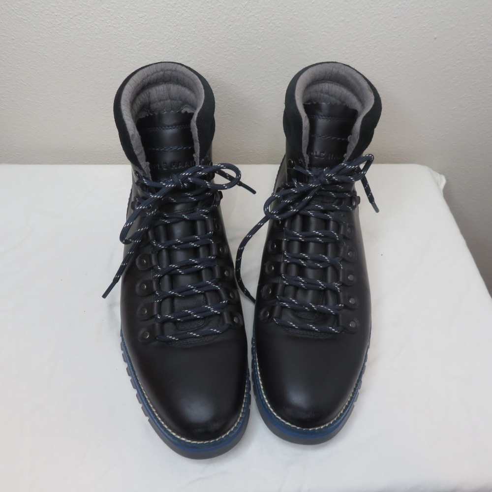 Cole Haan Zerogrand Hiker Boots Mens 10M Black Leather Blue Trim C28230